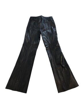 Danier Black Leather Flared Pants Size 4 Womens medium- High-Waisted Zip Closure